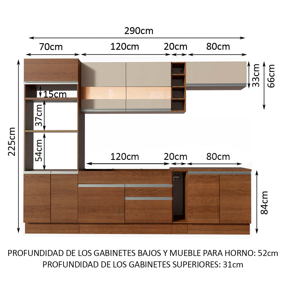 Combo completo de Cocina Madesa Glamy 290cm Marrón/Crema 11