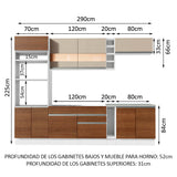 Combo completo de Cocina Madesa Glamy 290cm Blanco/Marrón/Crema