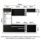 Combo completo de Cocina 290 cm 9 Puertas 2 Cajones Sin Mesada Blanco/Negro Glamy Madesa