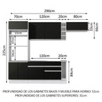 Combo completo de Cocina 290 cm 7 Puertas 2 Cajones Sin Mesada Blanco/Negro Glamy Madesa 04