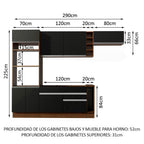 Combo completo de Cocina 290 cm 7 Puertas 2 Cajones Sin Mesada Marrón/Negro Glamy Madesa