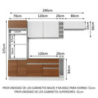 Combo completo de Cocina 290 cm 7 Puertas 2 Cajones Sin Mesada Blanco/Marrón Glamy Madesa