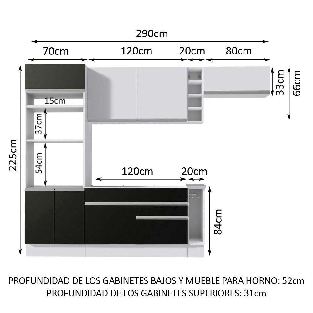 Combo completo de Cocina Madesa Glamy 290cm Blanco/Negro/Blanco 04