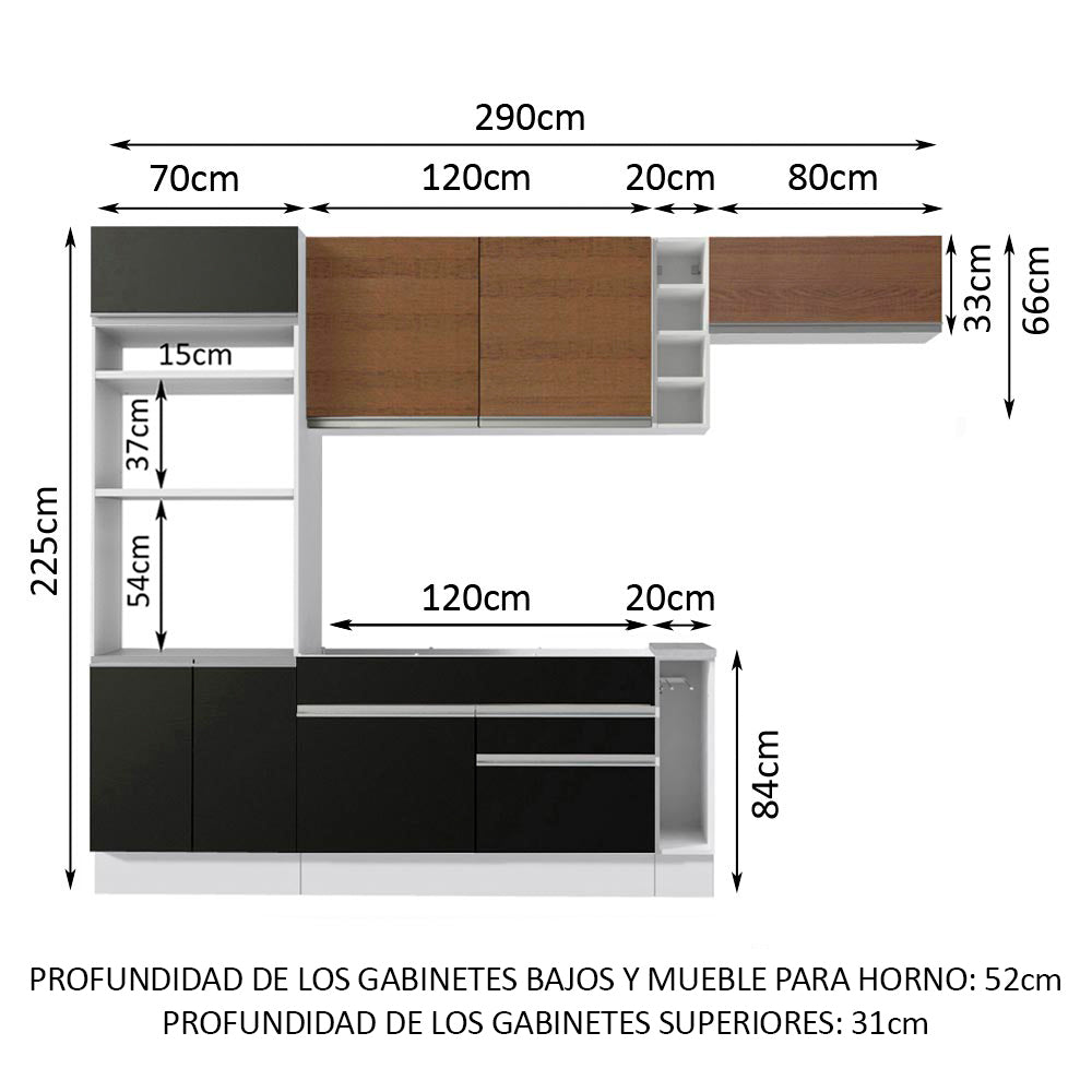 Combo completo de Cocina Madesa Glamy 290cm Blanco/Negro/Marrón 04