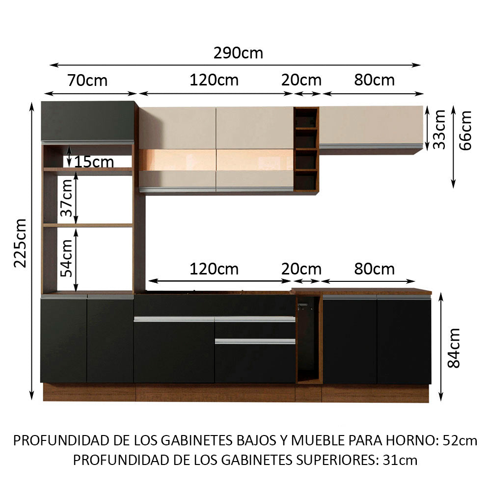 Combo completo de Cocina Madesa Glamy 290cm Marrón/Negro/Crema 15