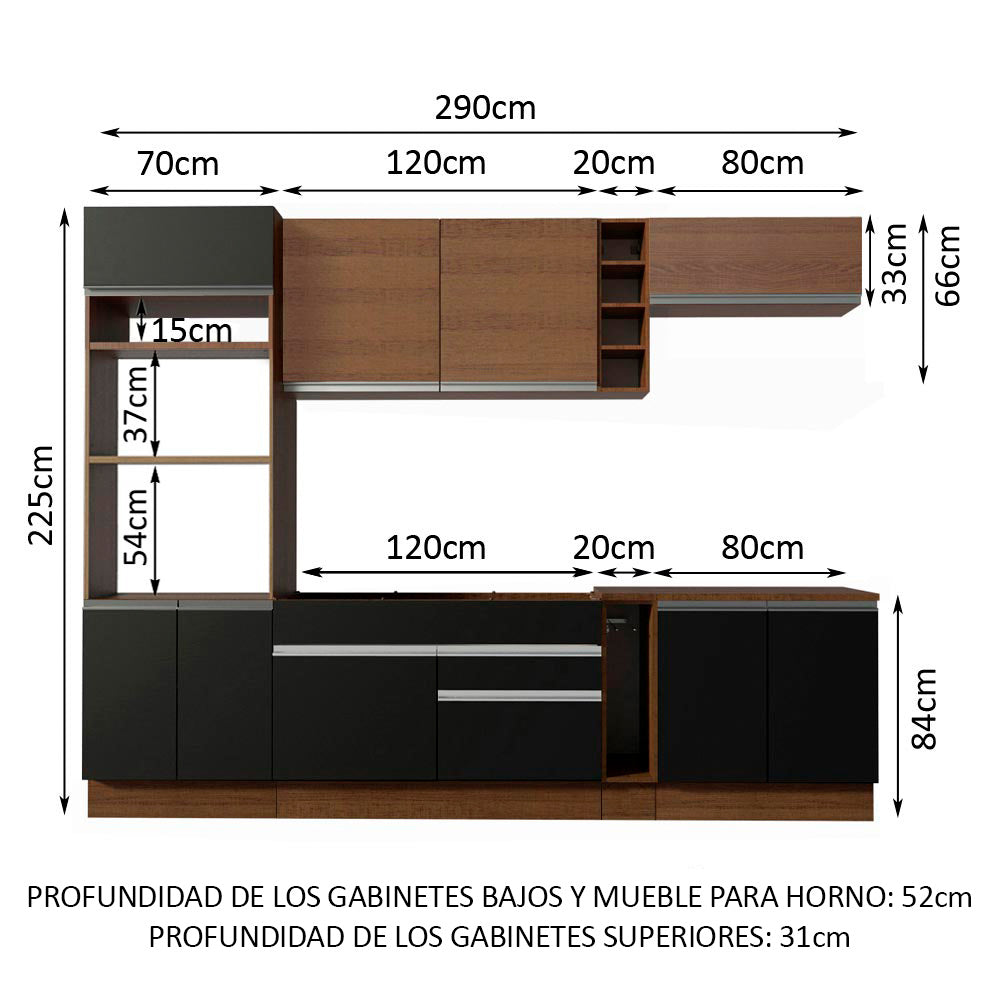 Combo completo de Cocina Madesa Glamy 290cm Marrón/Negro/Marrón 07