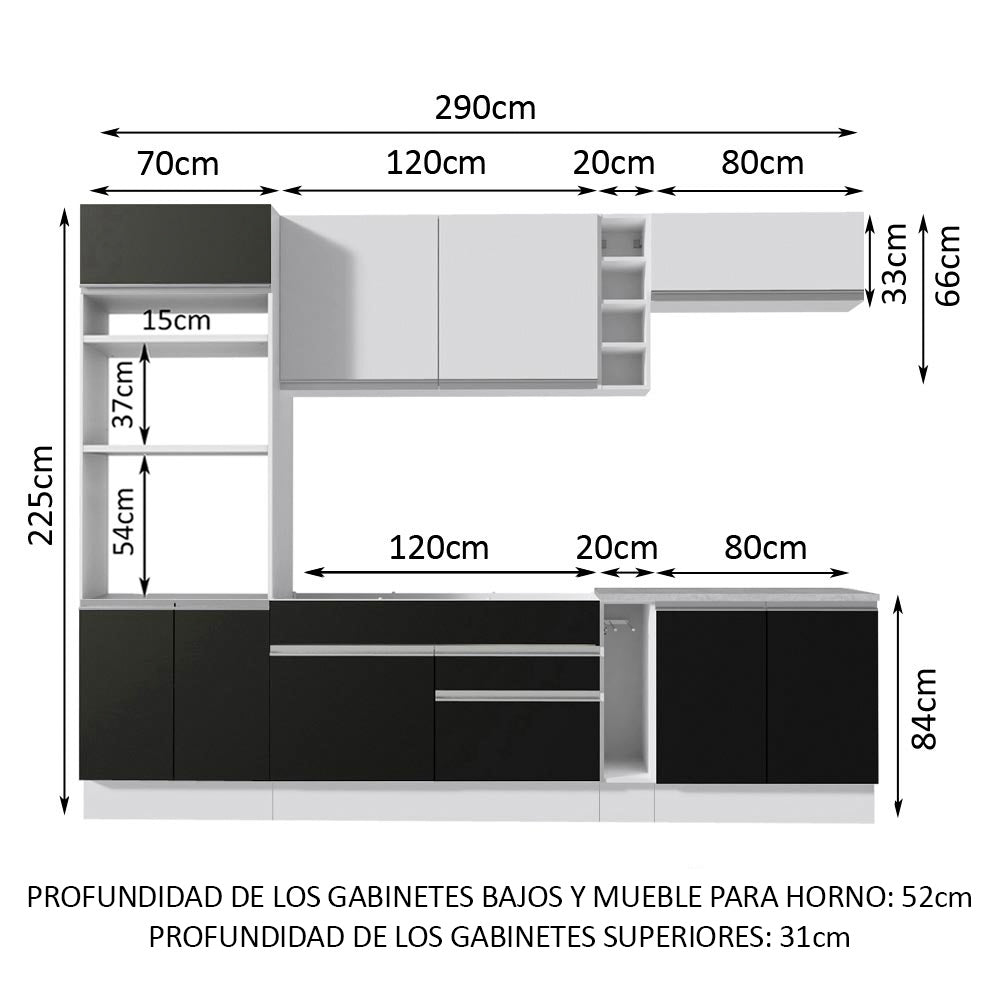 Combo completo de Cocina Madesa Glamy 290cm Blanco/Negro/Blanco 07