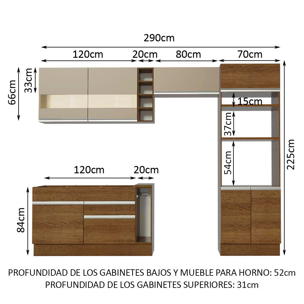 Combo completo de Cocina Madesa Glamy 290cm Marrón/Marrón/Crema 09