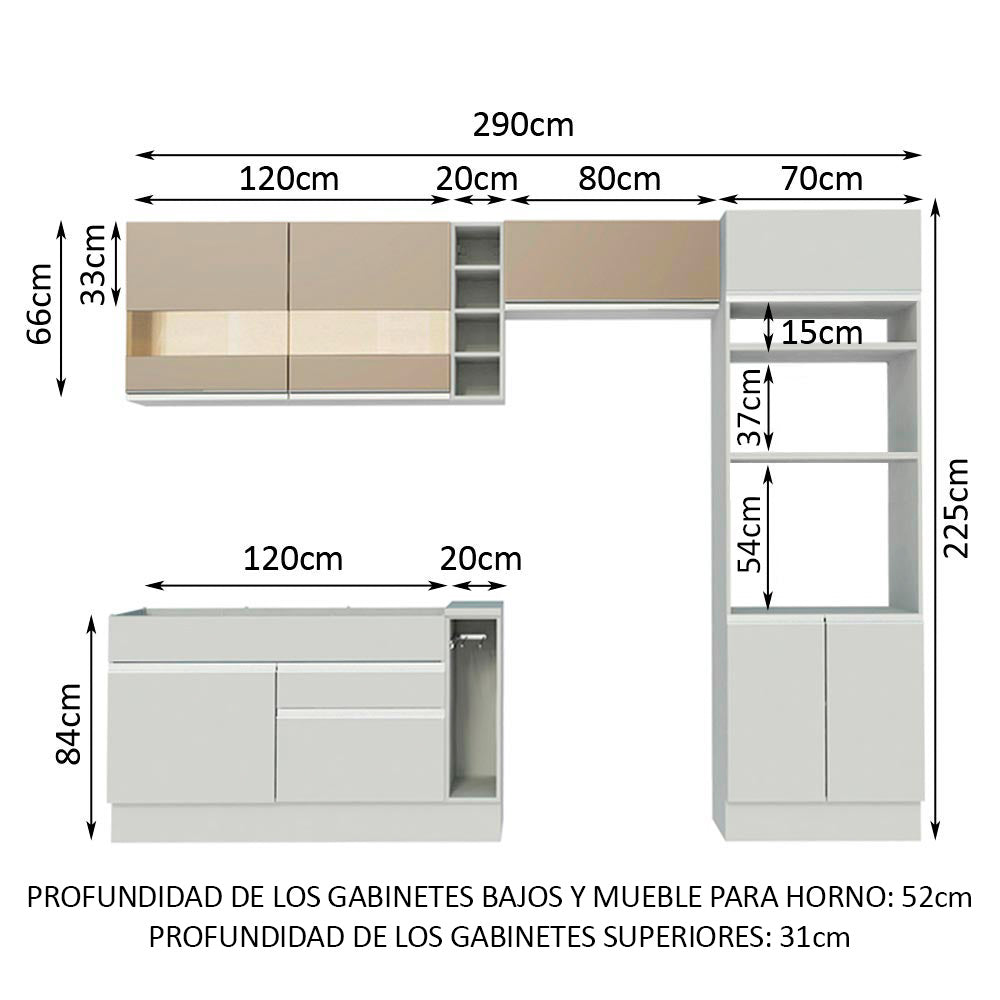Combo completo de Cocina Madesa Glamy 290cm Blanco/Blanco/Crema 09