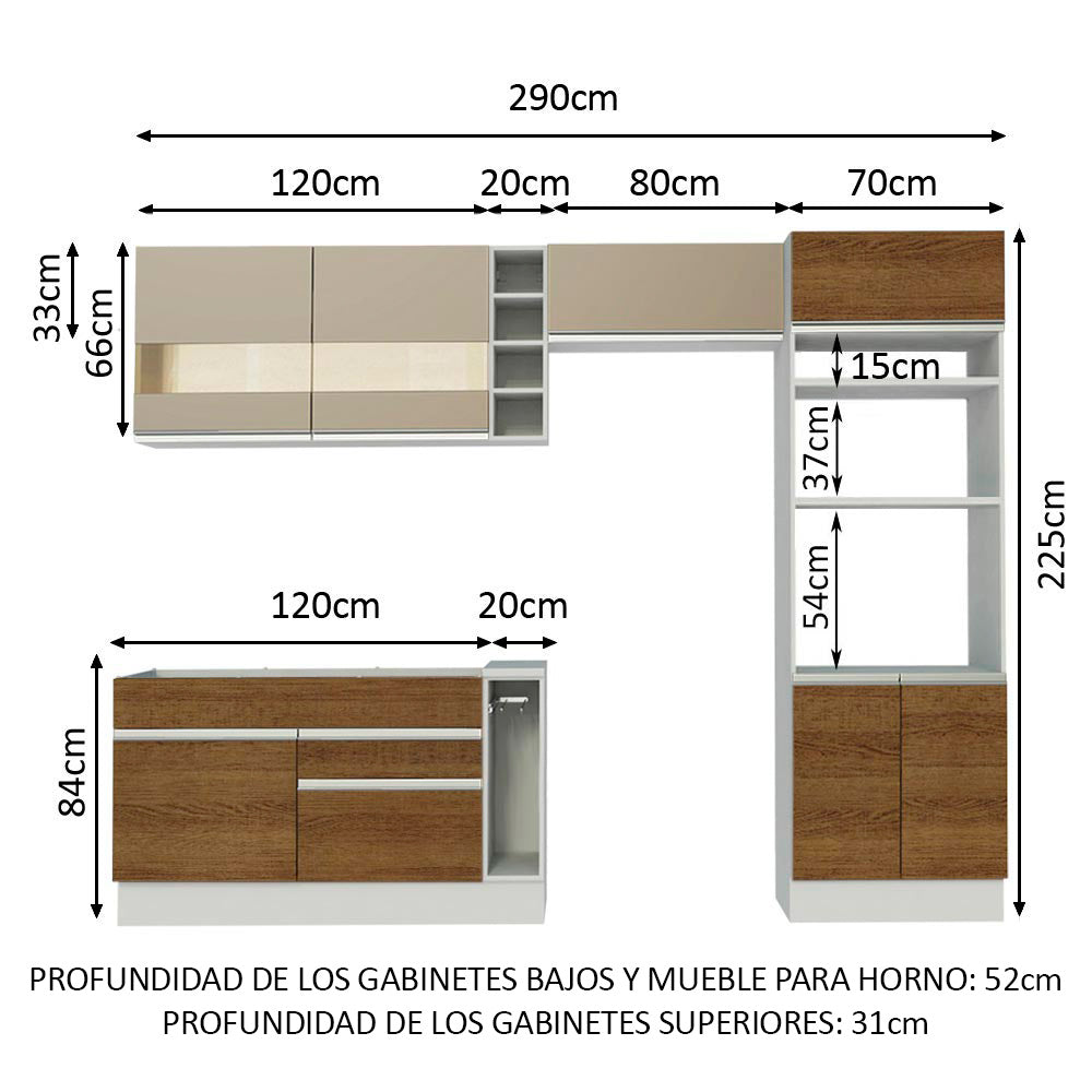 Combo completo de Cocina Madesa Glamy 290cm Blanco/Marrón/Crema 09