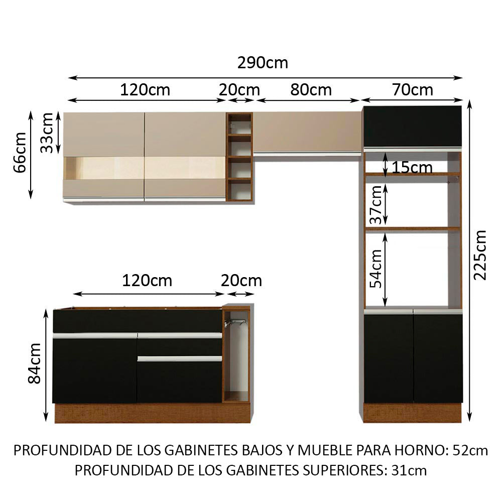 Combo completo de Cocina Madesa Glamy 290cm Marrón/Negro/Crema 09