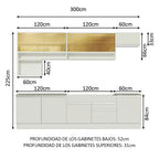 Combo completo de Cocina 300 cm 9 Puertas 2 Cajones Sin Mesada Blanco Glamy Madesa