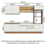 Combo completo de Cocina 310cm Glamy Madesa 01 Marrón/Blanco
