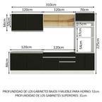 Combo completo de Cocina 310 cm 10 Puertas 2 Cajones Sin Mesada Blanco/Negro Glamy Madesa