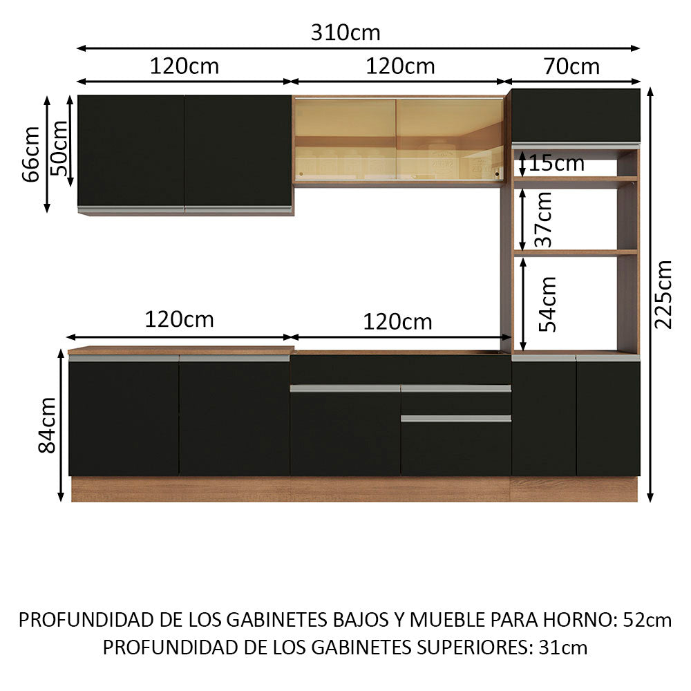 Combo completo de Cocina Madesa Glamy 310cm Marrón/Negro 01