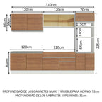 Combo completo de Cocina 310 cm 10 Puertas 2 Cajones Sin Mesada Blanco/Marrón Glamy Madesa