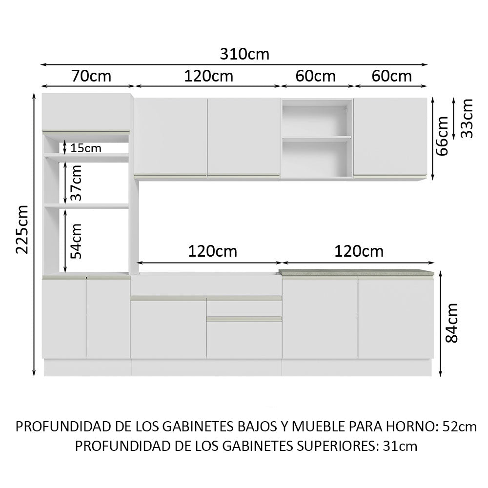 Combo completo de Cocina 310cm Blanco Glamy 02