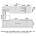 Combo completo de Cocina 310 cm 9 Puertas 2 Cajones Sin Mesada Blanco Glamy Madesa