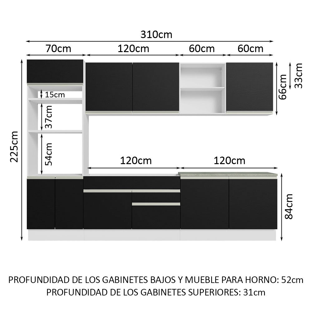 Combo completo de Cocina Madesa Glamy 310cm Blanco/Negro 02