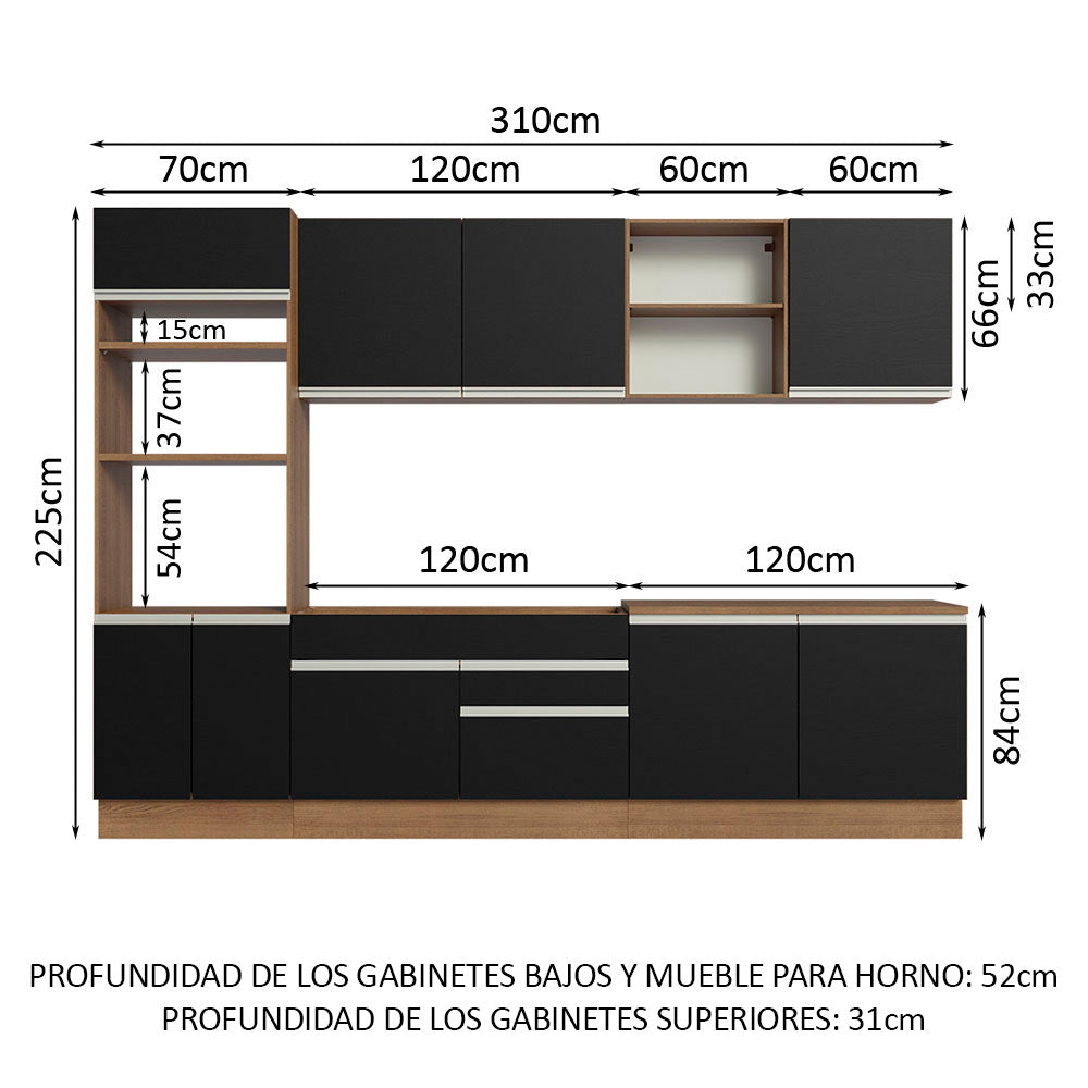 Combo completo de Cocina Madesa Glamy 310cm Marrón/Negro 02