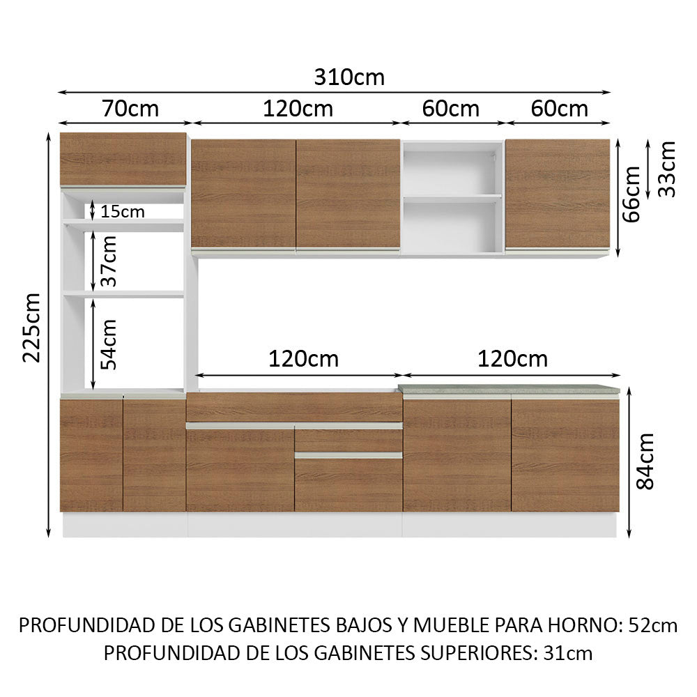 Combo completo de Cocina 310cm Glamy Madesa 02 - Blanco/Marrón