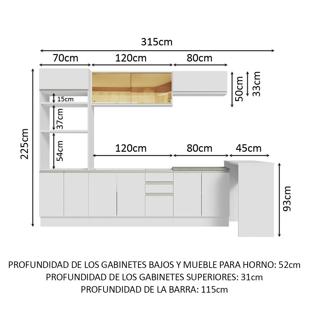 Combo completo de Cocina Madesa Glamy 315cm BB 01