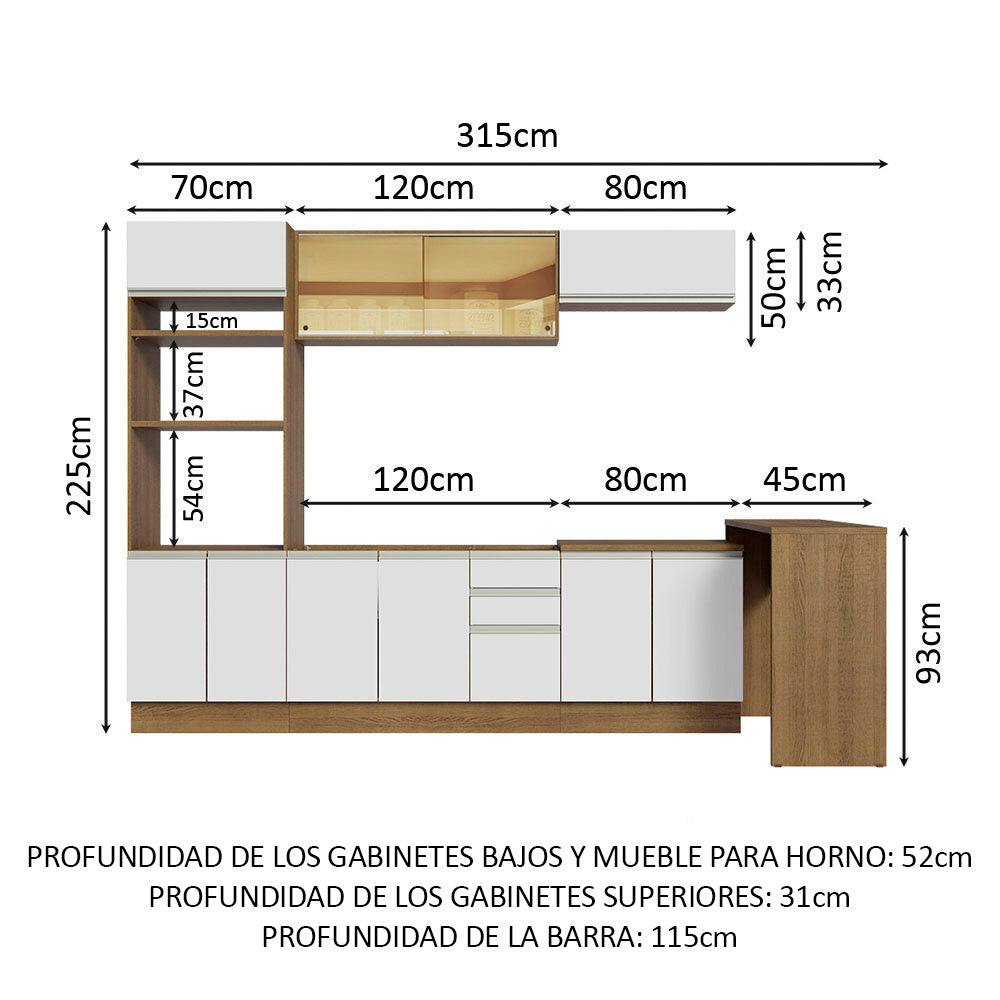 Combo completo de Cocina Madesa Glamy 315cm MB 01