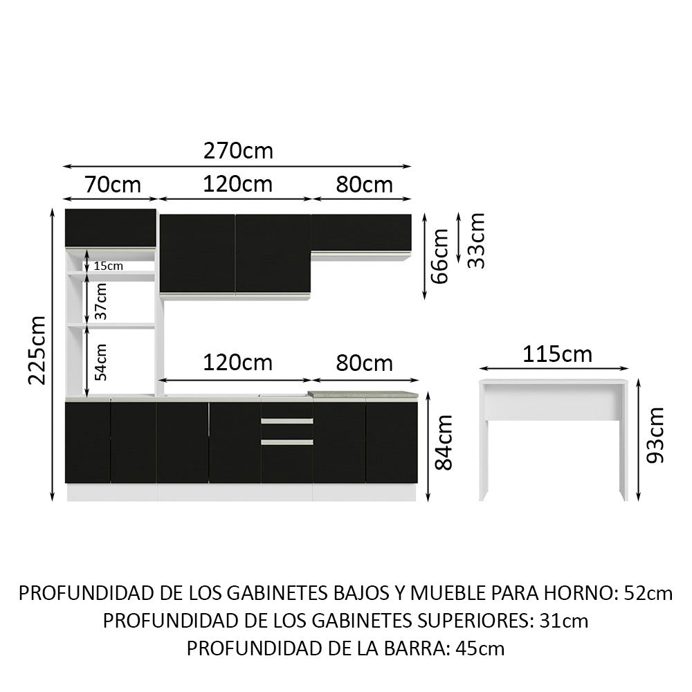 Combo completo de Cocina Madesa Glamy 315cm Blanco/Negro 02