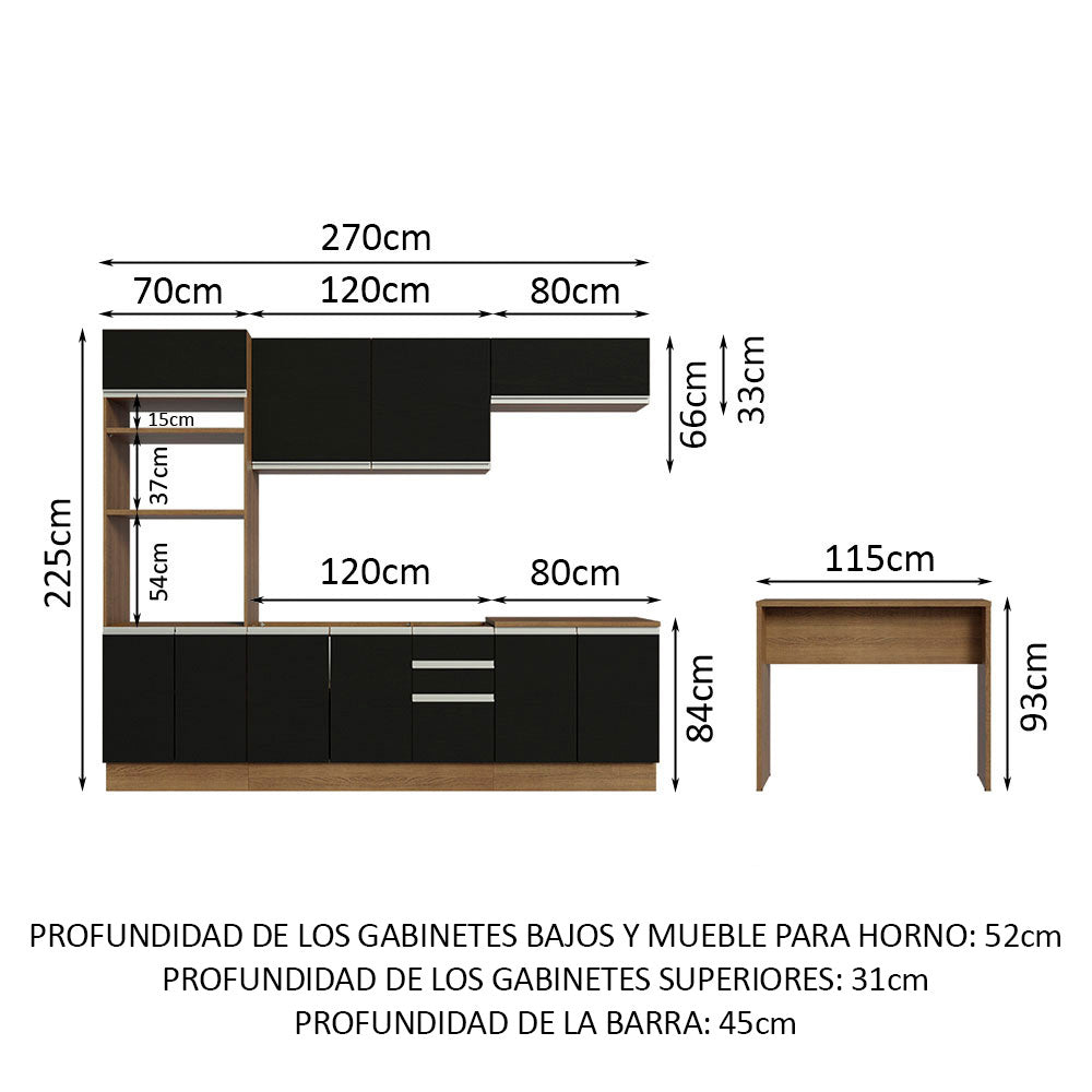 Combo completo de Cocina Madesa Glamy 315cm Marrón/Negro 02
