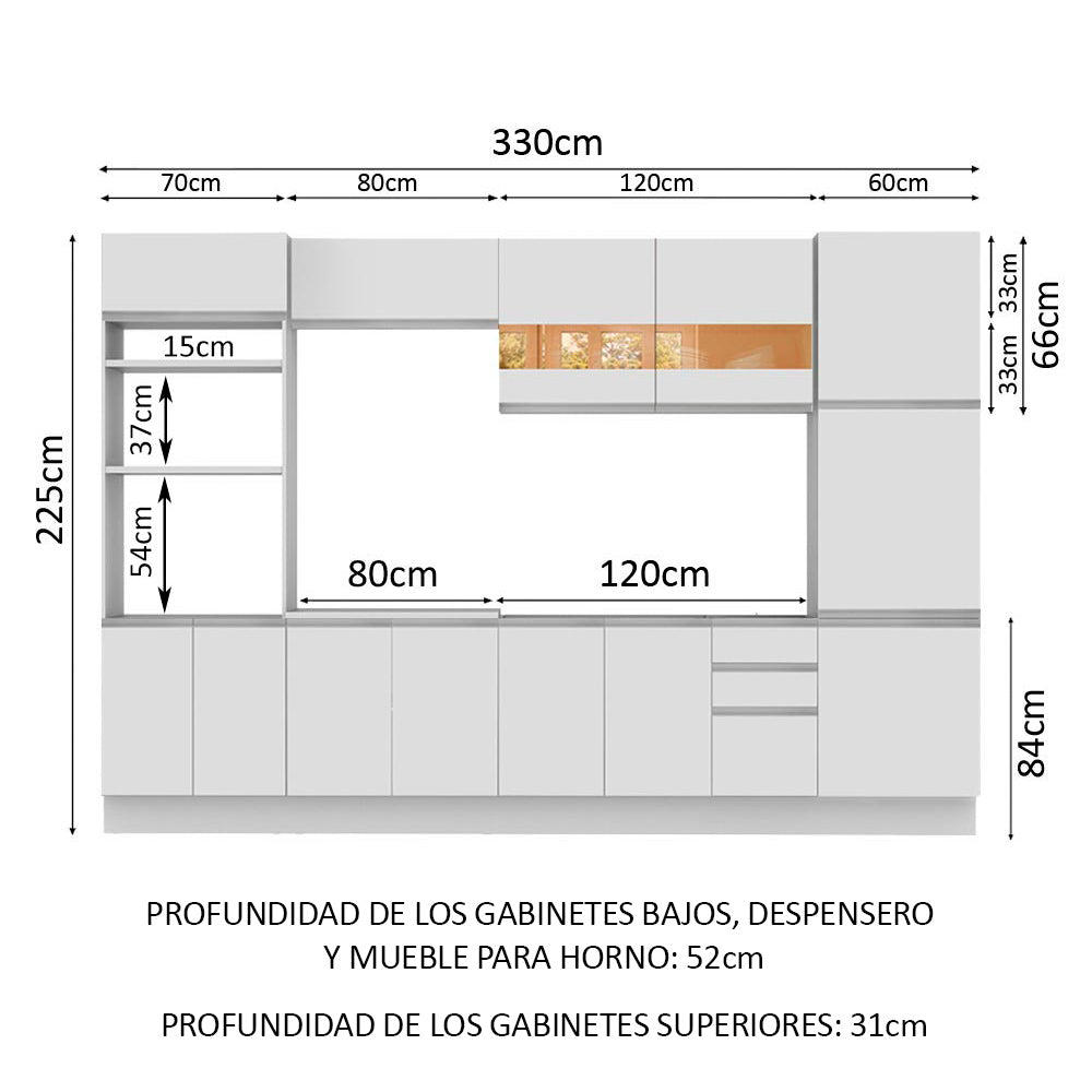 Combo completo de Cocina 330cm Madesa Roma 01 - Blanco