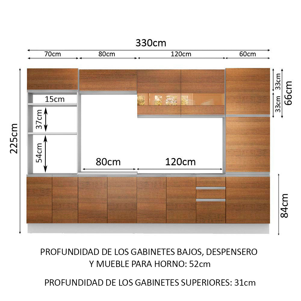 Combo completo de Cocina Madesa 330cm Roma 01 -Blanco/Rústico