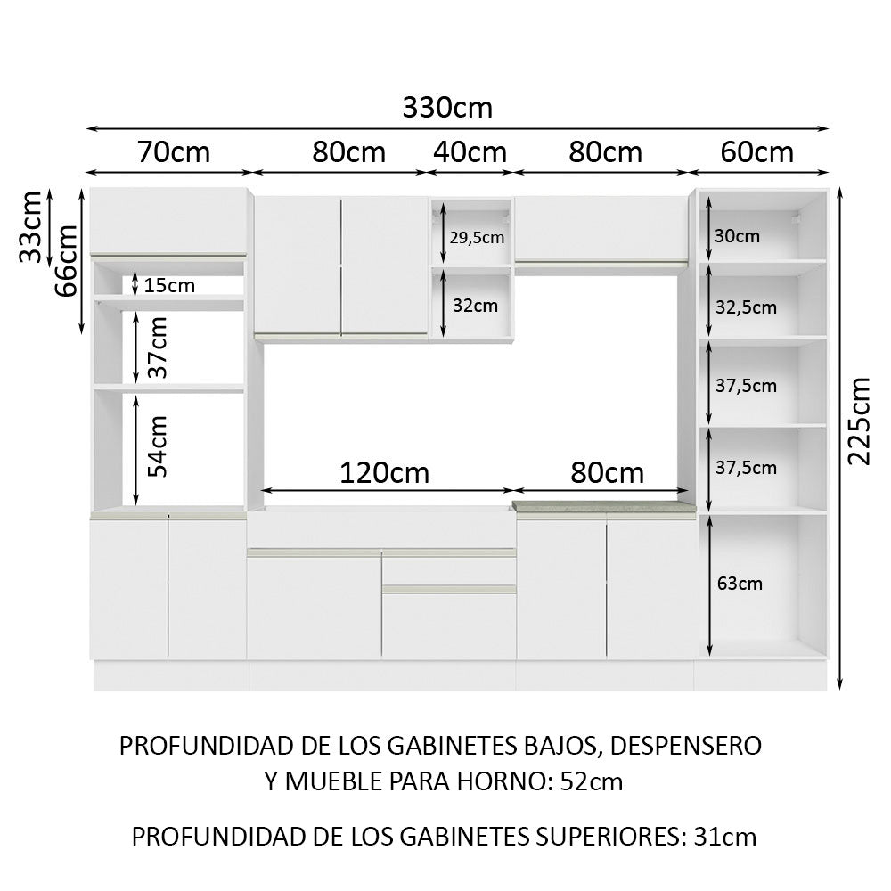 Combo completo de Cocina 330cm Glamy Madesa 03 - Blanco