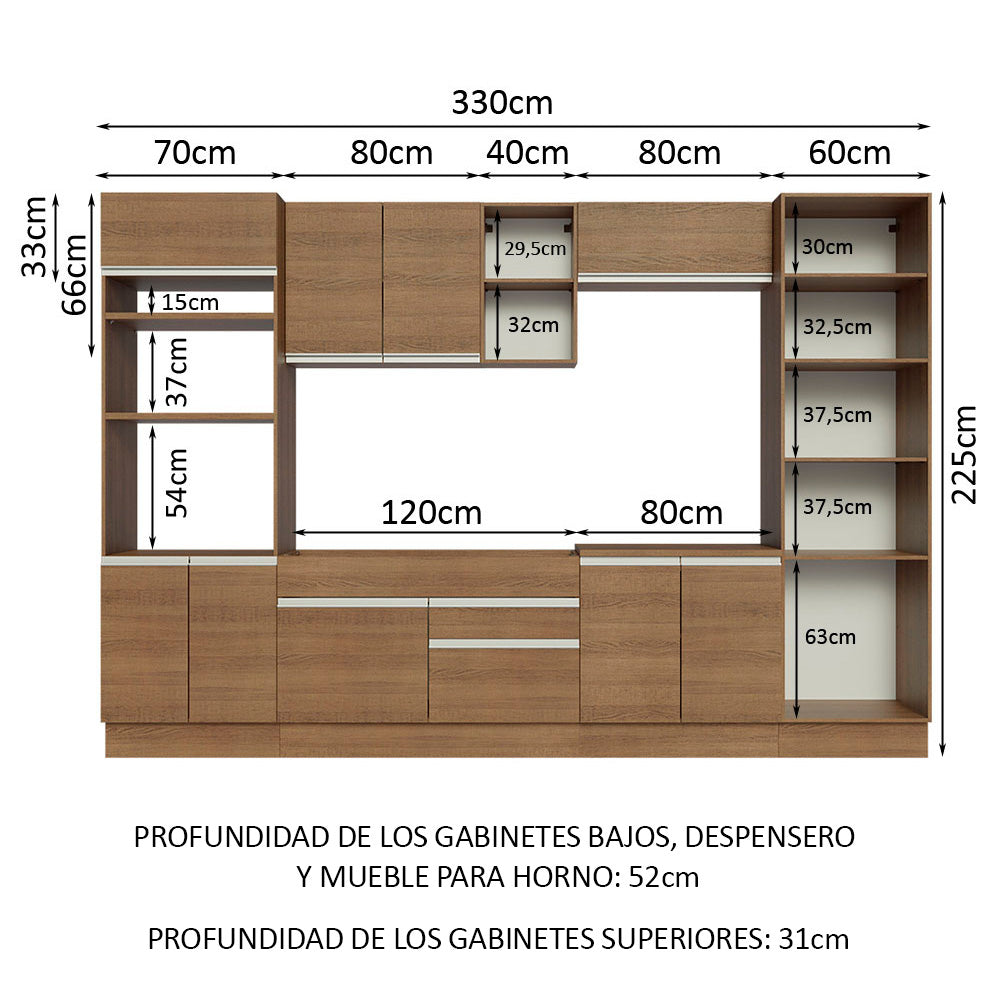 Combo completo de Cocina 330cm Marrón Glamy Madesa 03