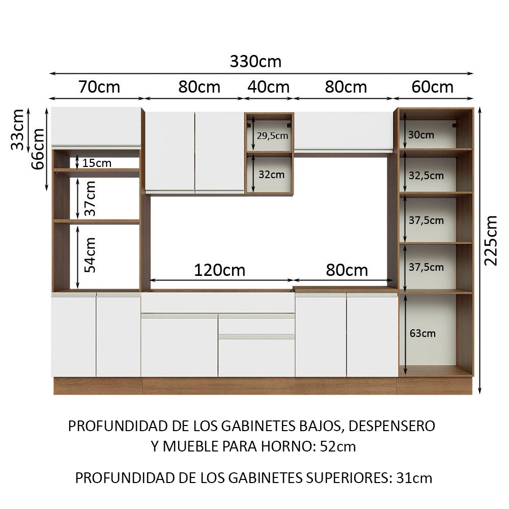 Combo completo de Cocina 330cm Marrón/Blanco Glamy Madesa 03