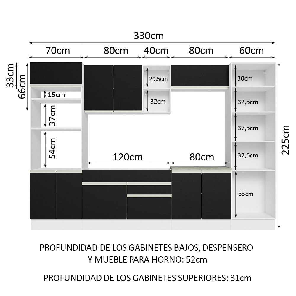 Combo completo de Cocina Madesa Glamy 330cm Blanco/Negro 03