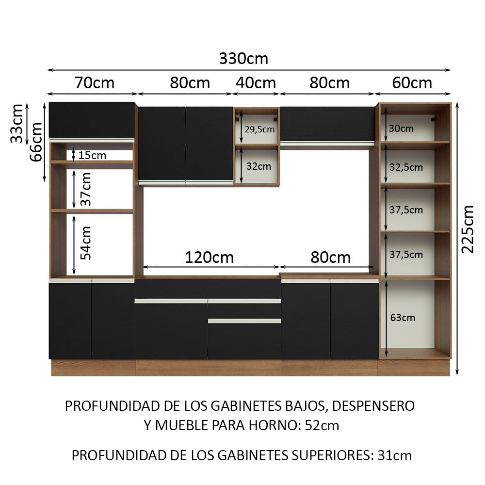 Combo completo de Cocina Madesa Glamy 330cm Marrón/Negro 03
