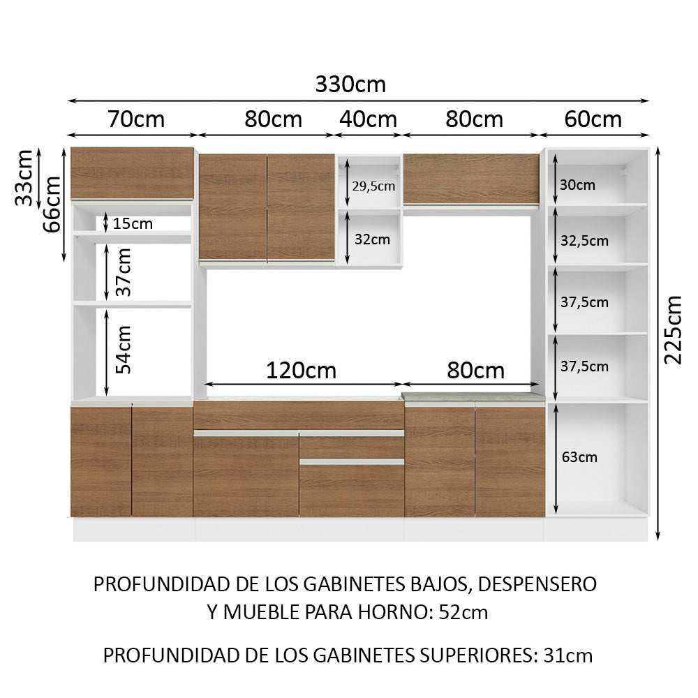 Combo completo de Cocina 330cm Glamy Madesa 03 - Blanco