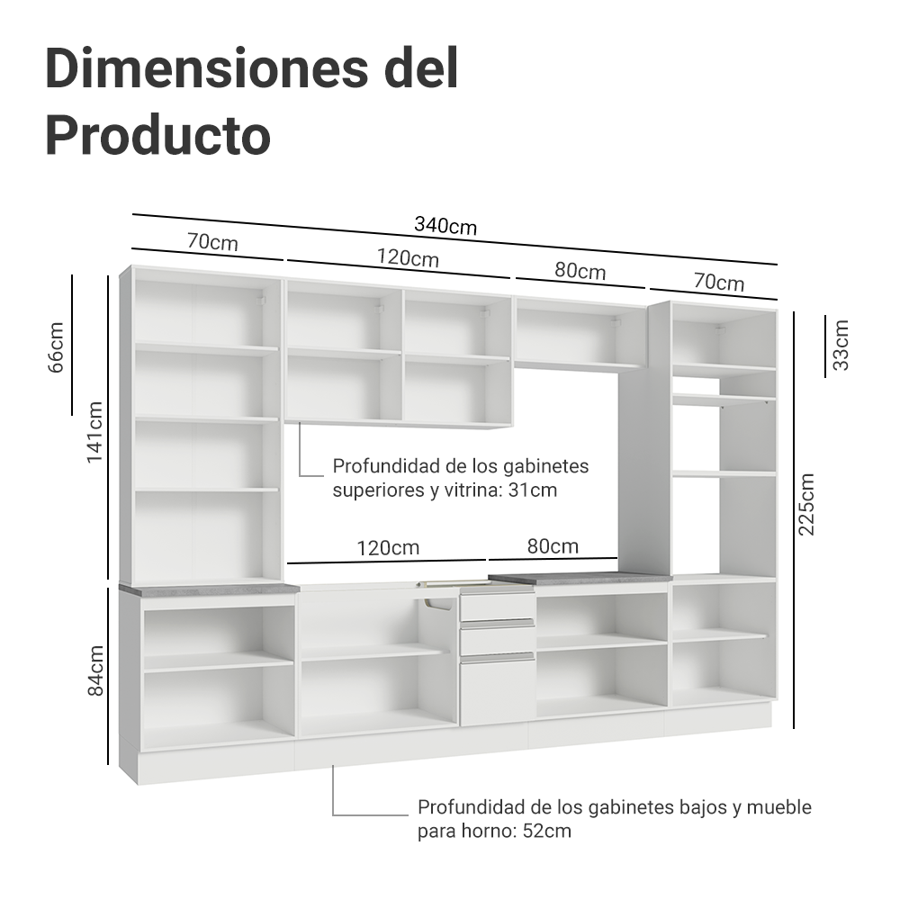 Combo completo de Cocina con Cristalero 340 cm Madesa Glamy BB 01