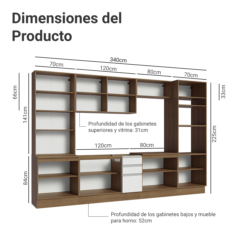 Combo completo de Cocina con Cristalero 340 cm Madesa Glamy MB 01