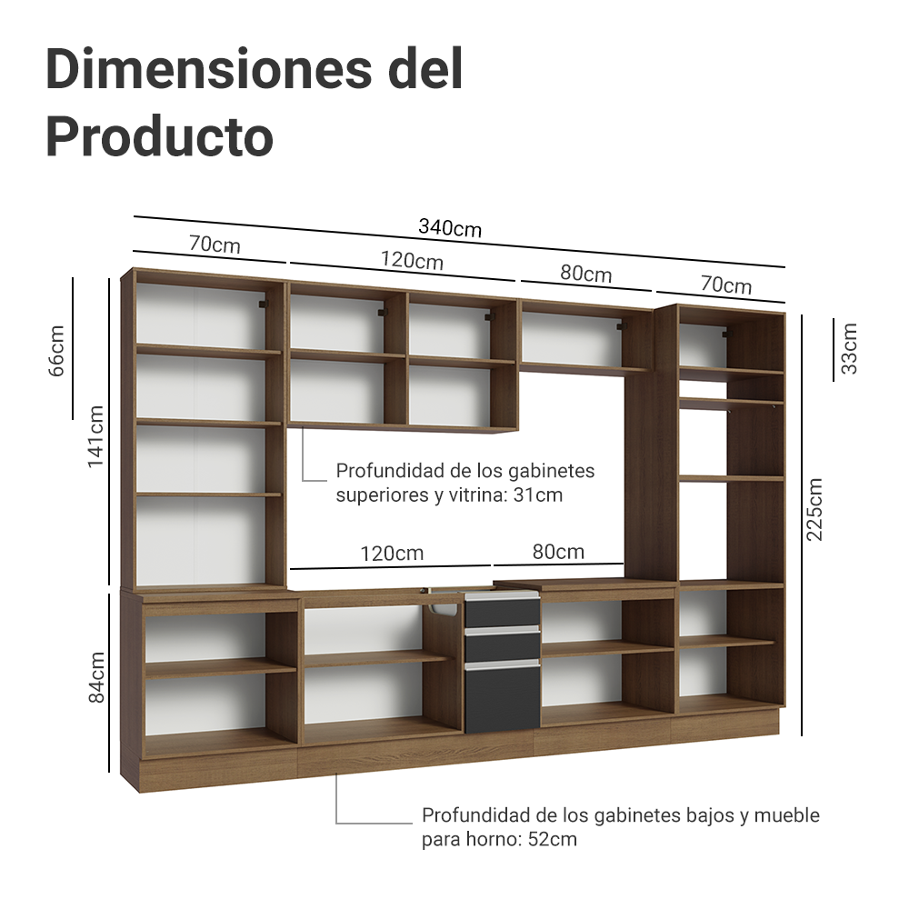 Combo completo de Cocina con Cristalero 340 cm Madesa Glamy MN 01