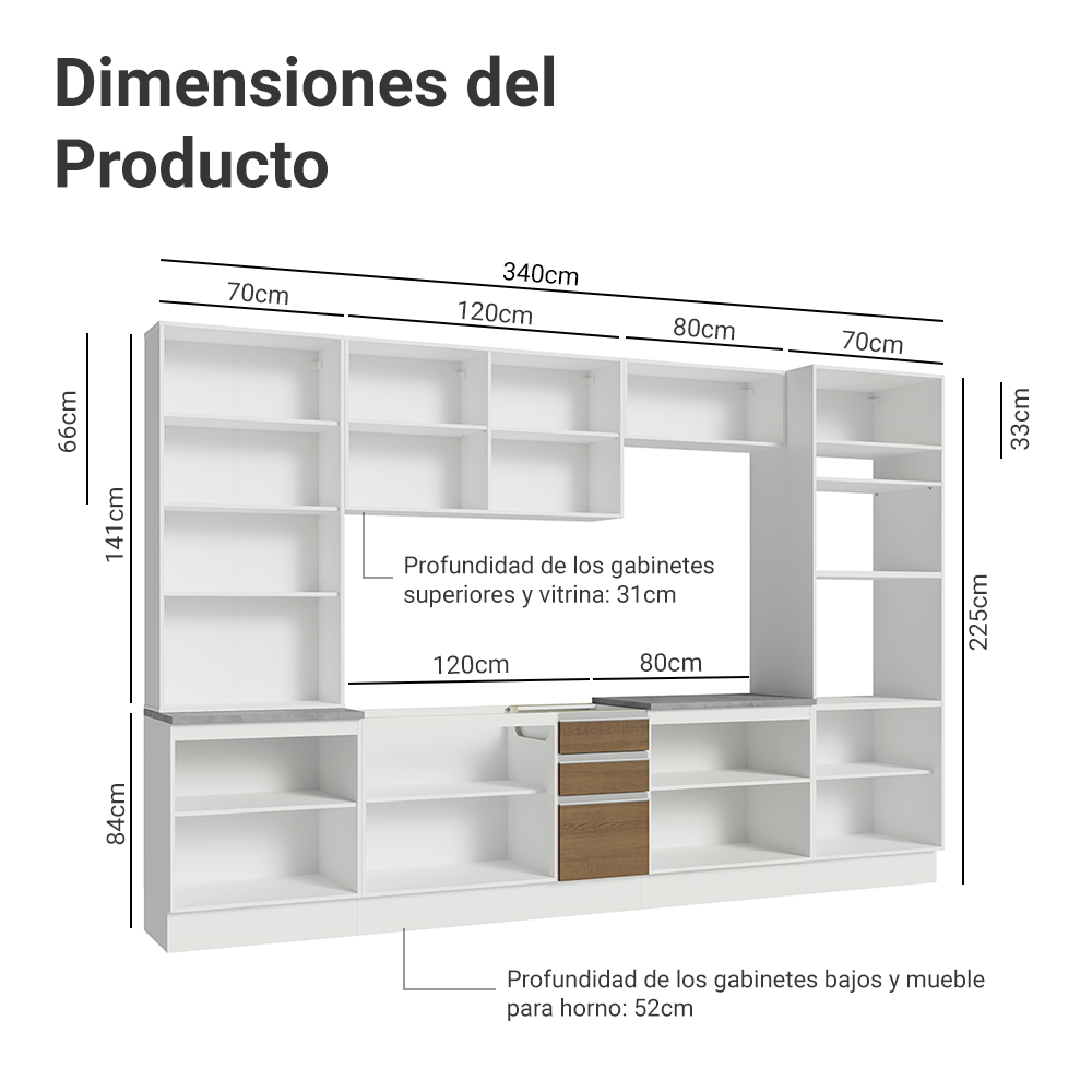 Combo completo de Cocina con Cristalero 340 cm Madesa Glamy BM 01