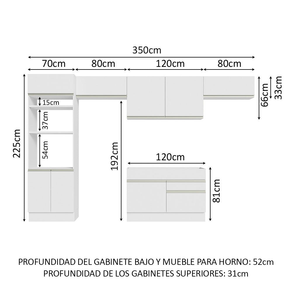 Combo completo de Cocina Madesa 350cm Glamy 01 - Blanco