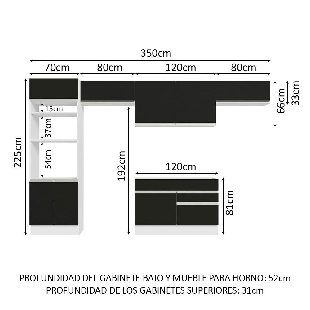Combo completo de Cocina Madesa Glamy 350cm Marrón/Negro 01