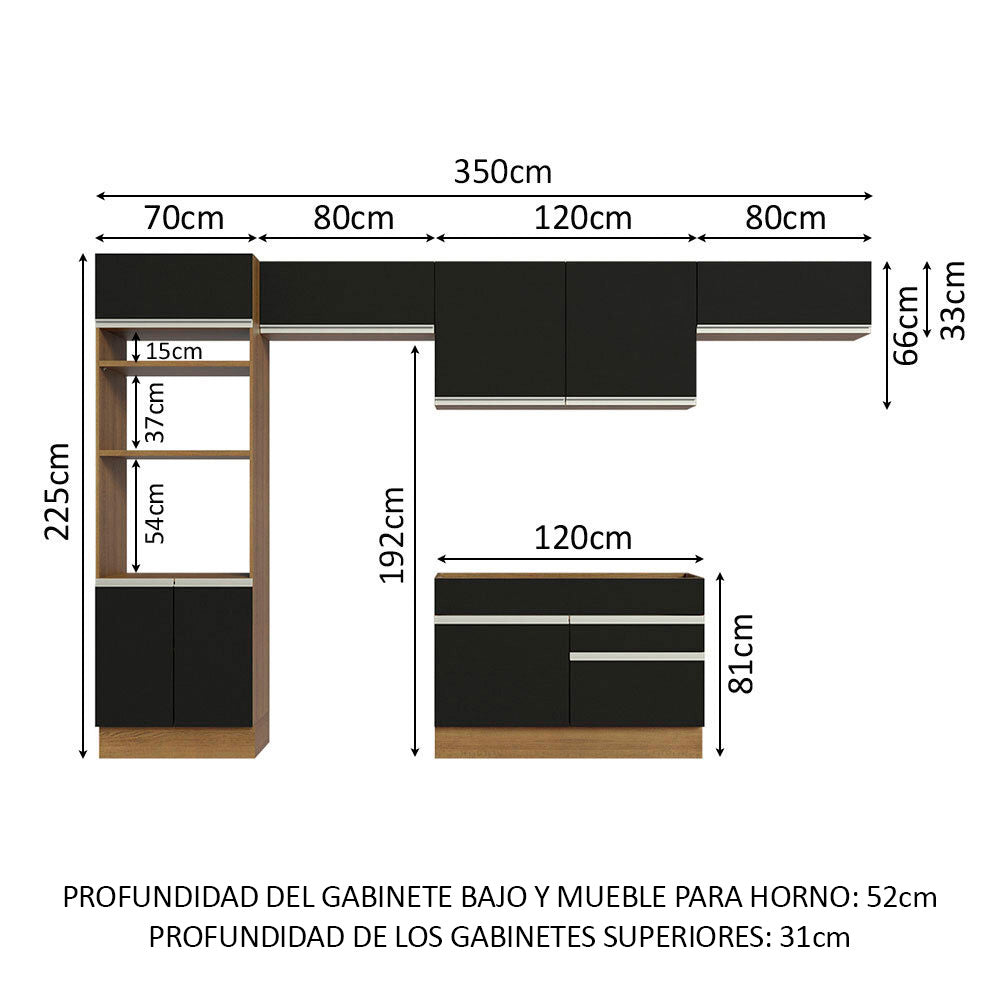 Combo completo de Cocina Madesa Glamy 350cm Marrón/Negro 01