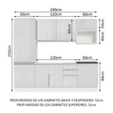 Combo Completo de Cocina 100% MDF 240 cm Frentes Blanco Brillante Acordes Madesa 01