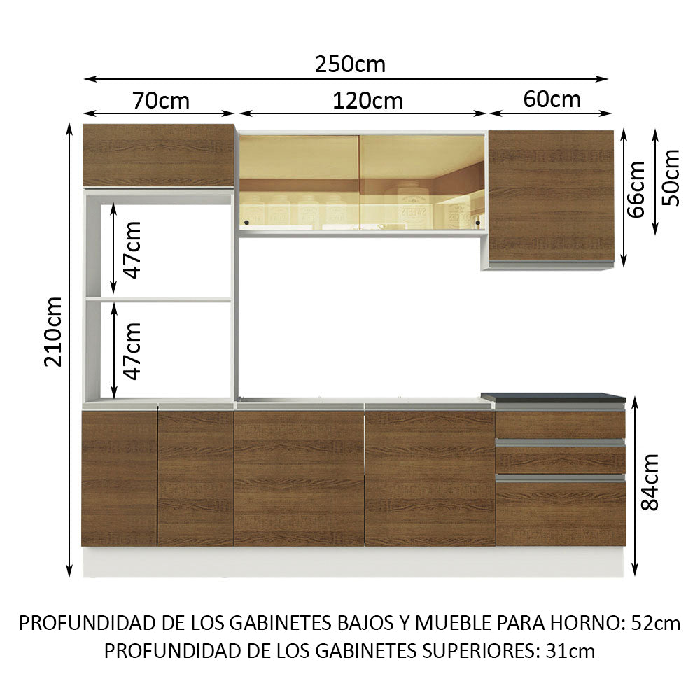 Combo Completo de Cocina 100% MDF 250 cm Blanco/Marrón Acordes Madesa 01