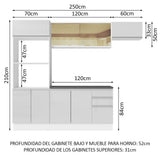 Combo Completo de Cocina 100% MDF 250 cm Frentes Blanco Brillante Acordes Madesa 04