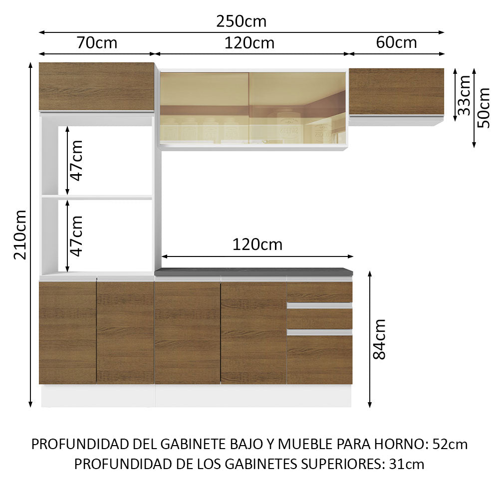 Combo Completo de Cocina 100% MDF 250 cm Blanco/Marrón Acordes Madesa 04