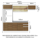 Combo Completo de Cocina 100% MDF 250 cm Blanco/Marrón Acordes Madesa 04