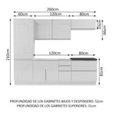 Combo Completo de Cocina 100% MDF 260 cm Frentes Blanco Brillante Acordes Madesa 01